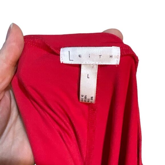 LEITH from Nordstrom V-Neck Short Sleeve Bodycon Dress Red Size Large - Picture 7 of 8